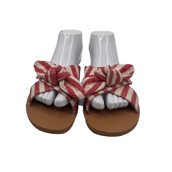 a new day Red Cream Striped Slip On Bow Sandals Size 8 1/2 Women’s - Picture 3 of 10